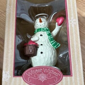 Snowman Figurine with Green Scarf